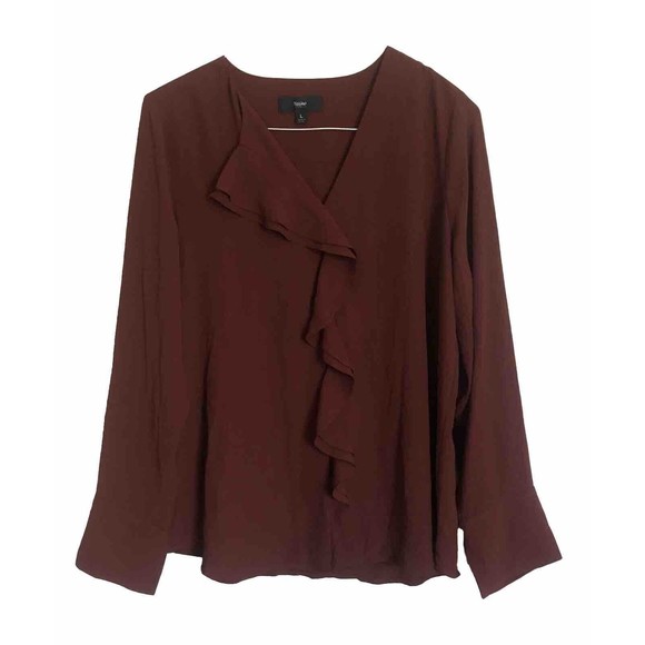 Mossimo Ruffle Front Blouse Burgundy Large - Picture 1 of 11
